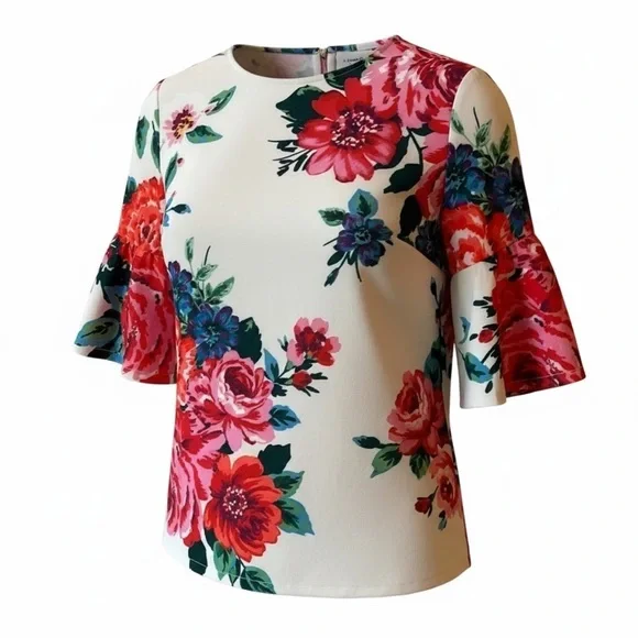 Jade Women's Top - Red and Cream Floral NWT Size XS - Picture 8 of 10